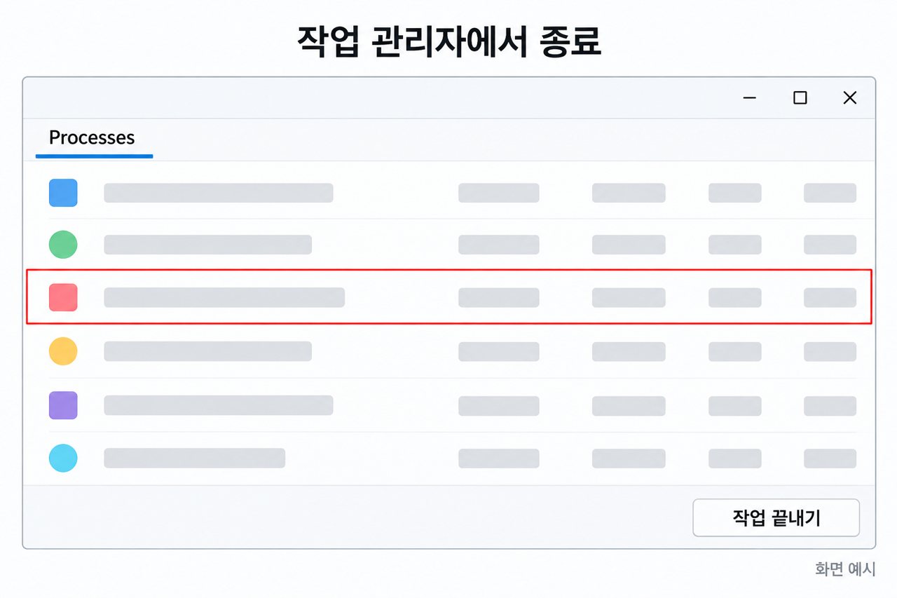 작업 관리자에서 종료
