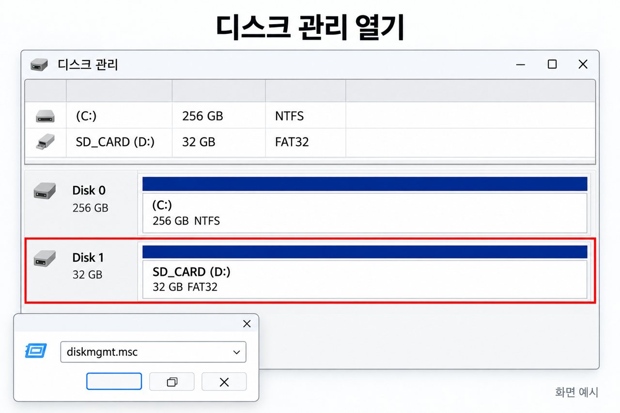 디스크 관리 열기